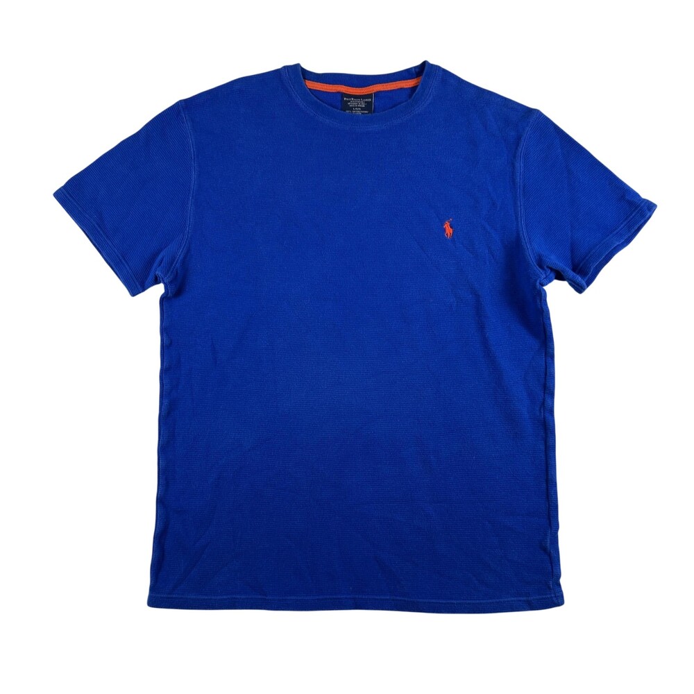 Polo Ralph Lauren Shirt Mens Large Blue Orange Pony Waffle Knit Short Sleeve Tee